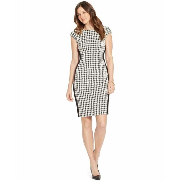 New! AMERICAN LIVING Women's Houndstooth Print Jacquard Sheath Dress Size 6 - Picture 1 of 3